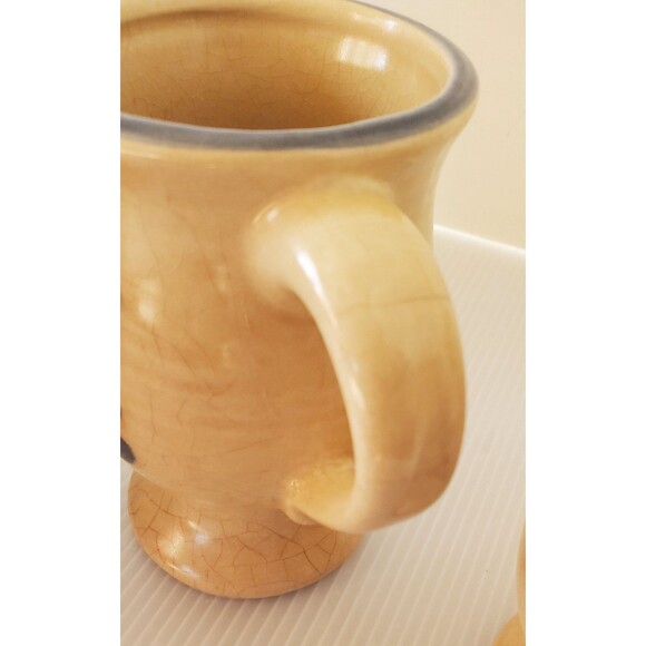 Vintage Pfaltzgraff Folk Art 10 Oz Footed Grandmug Set Of 3 Beige Blue USA - Picture 15 of 16